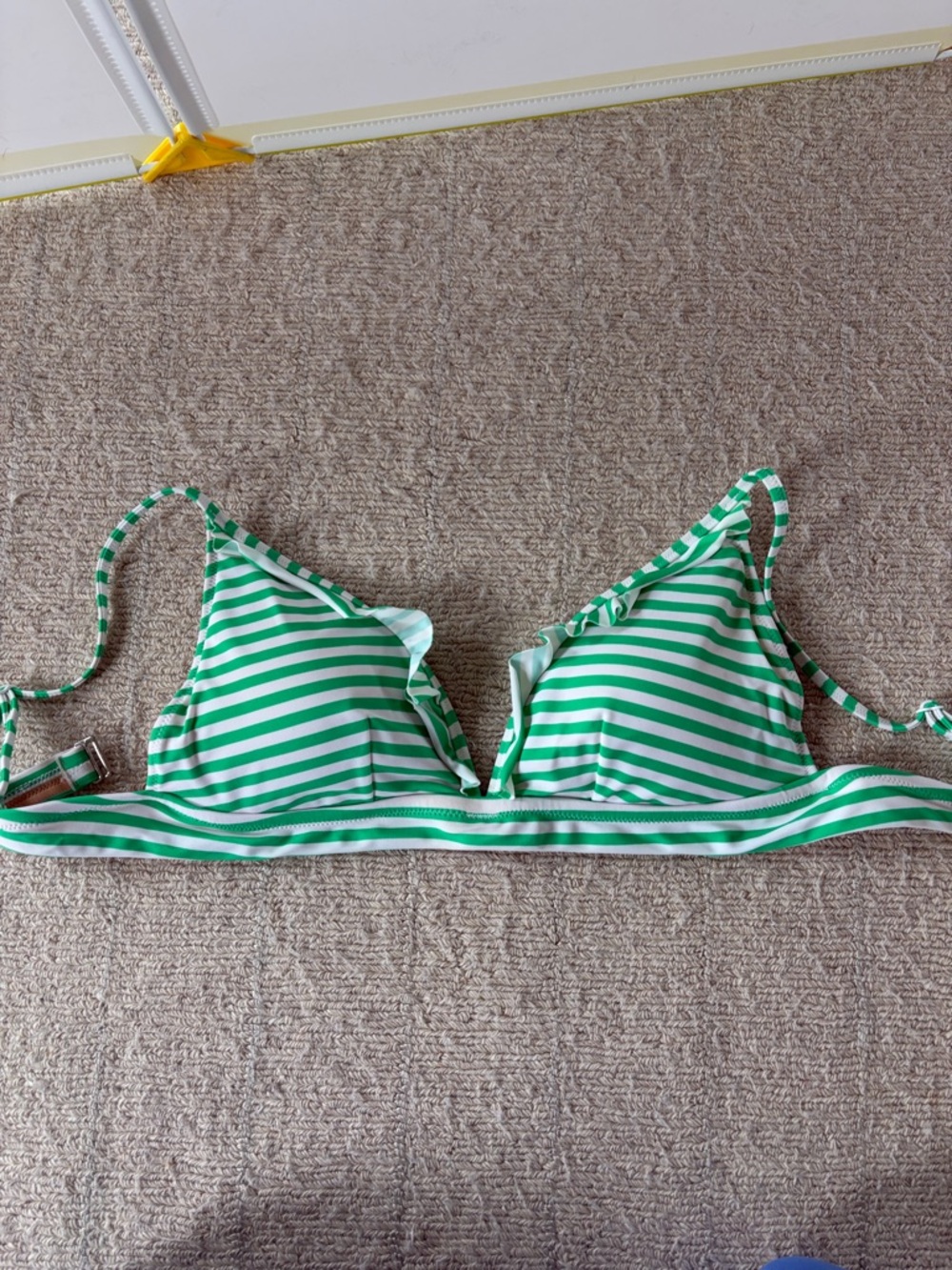 J. Crew Green and White Striped Bikini Top